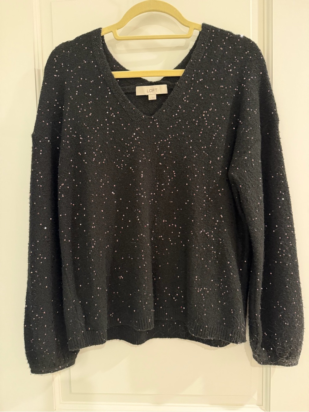 LOFT Black V-Neck Sweater with Sequins